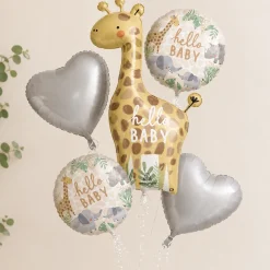Soft Jungle Baby Shower Foil Balloon Bouquet, 5pc
