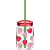 Summer Strawberry Plastic Mason Jar Cup with Straw, 16oz