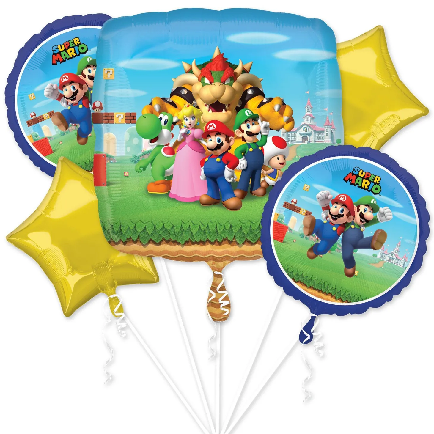 Super Mario Bros Foil Balloon Bouquet, 5pc
