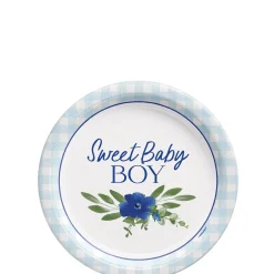 Sweet Baby Boy Baby in Bloom Baby Shower Paper Dessert Plates, 7in, 8ct