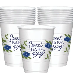 Sweet Baby Boy Baby in Bloom Baby Shower Plastic Cups, 16oz, 25ct