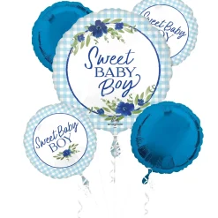 Sweet Baby Boy Baby in Bloom Foil Balloon Bouquet, 5pc