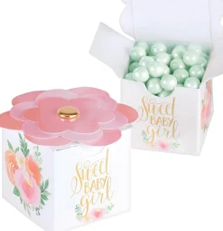 Sweet Baby Girl Floral Baby Favor Boxes 8ct