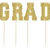 Tall Glitter Gold Grad Party Picks 4ct