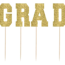 Tall Glitter Gold Grad Party Picks 4ct