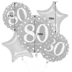 80th Birthday Foil Balloon Bouquet, 5pc - Sparkling Celebration