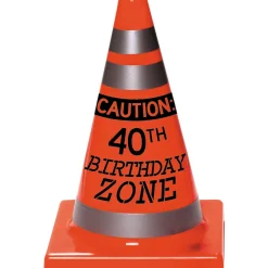 40th Birthday Safety Cone Plastic Decoration, 4.5in x 6.5in