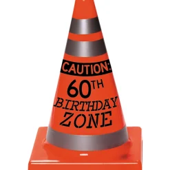 60th Birthday Safety Cone Plastic Decoration, 4.5in x 6.5in