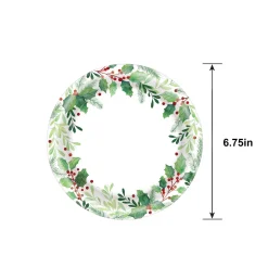 Traditional Holly Christmas Paper Dessert Plates, 6.75in, 50ct