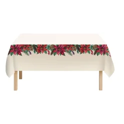 Traditional Poinsettia Plastic Tablecover, 1pc 54 x 102in