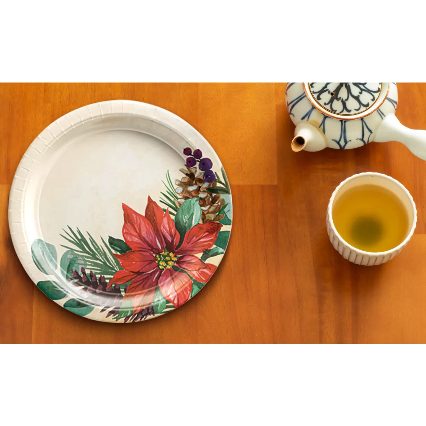 Traditional Poinsettia Plates, 8ct (Dinner or Dessert), Sizes Dinner and Dessert