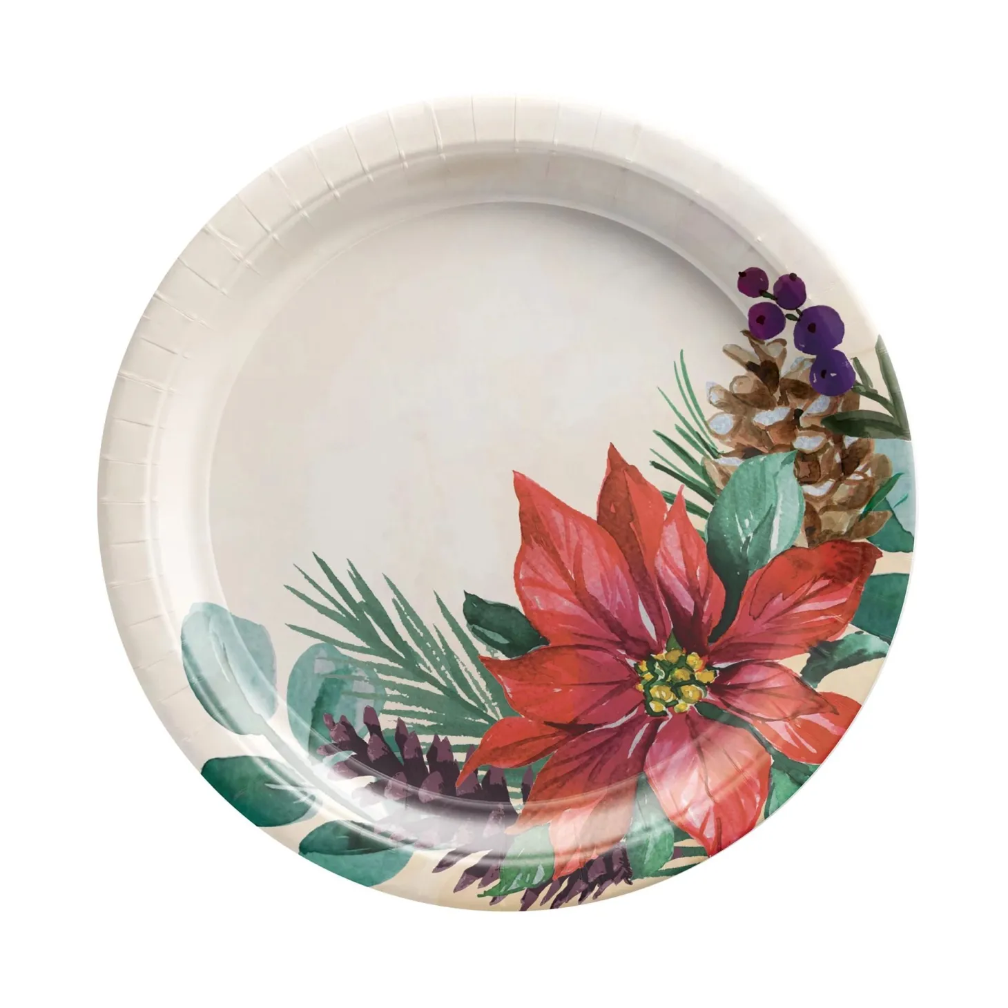 Traditional Poinsettia Plates, 8ct (Dinner or Dessert), Sizes Dinner and Dessert