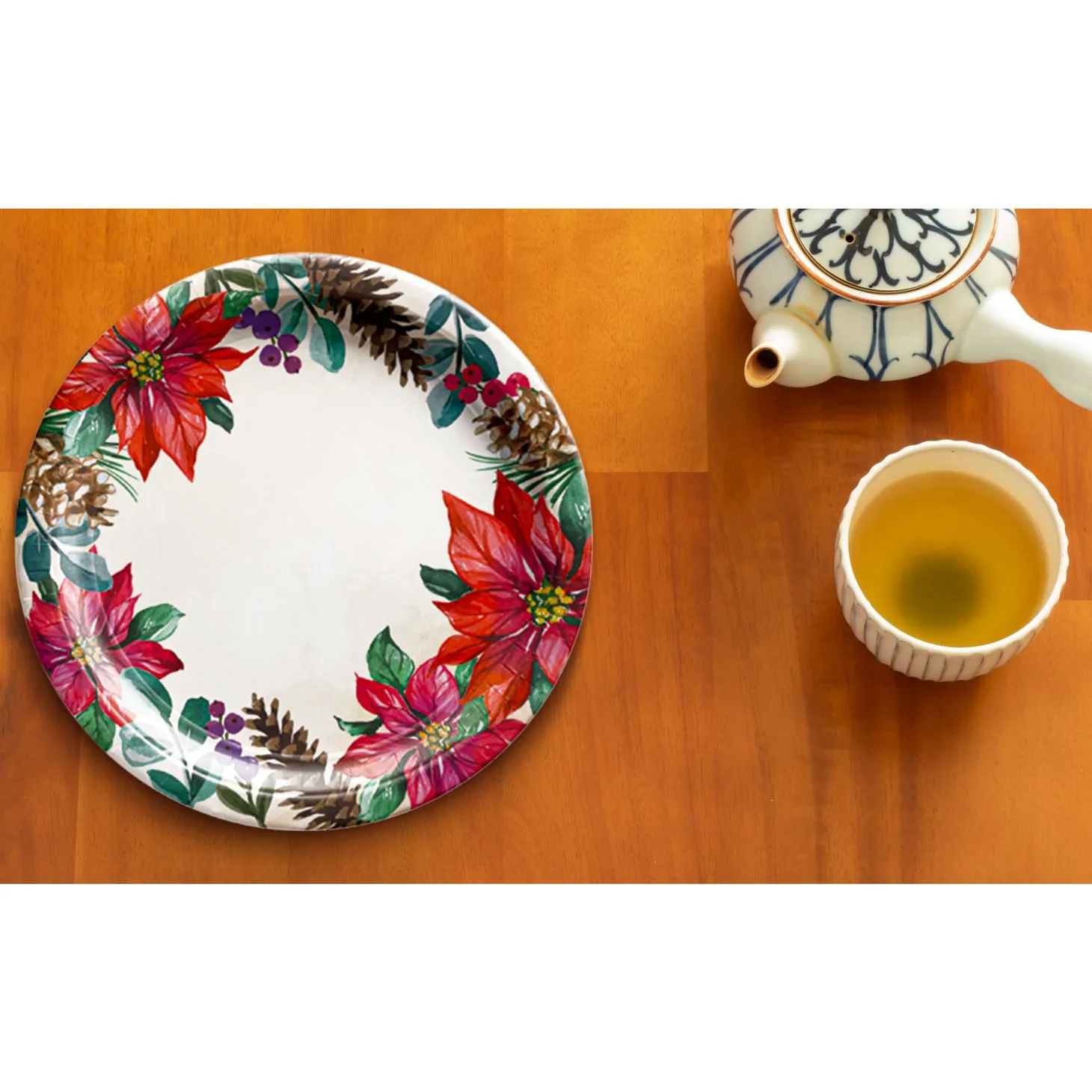 Traditional Poinsettia Plates, 8ct (Dinner or Dessert), Sizes Dinner and Dessert