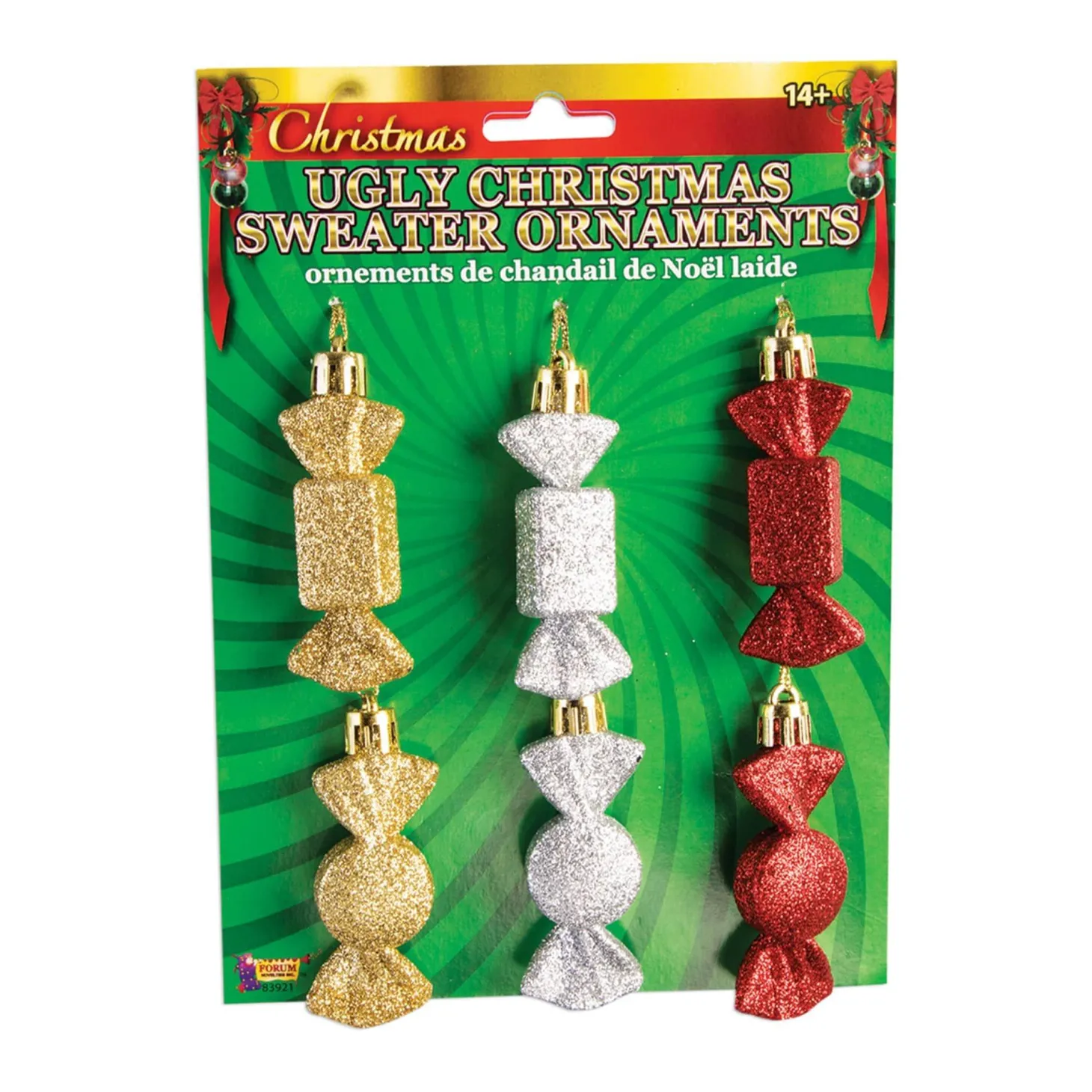 Ugly Christmas Sweater Add On Ornaments - Red, Silver and Gold