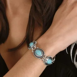 Western Faux Turquoise Metal Jewelry Set, 3pc