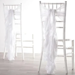 White Gauze Wedding Ruffle Chair Sashes, 19ft, 2ct