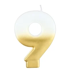 White & Gold Number (0-9) Birthday Candle, 3in