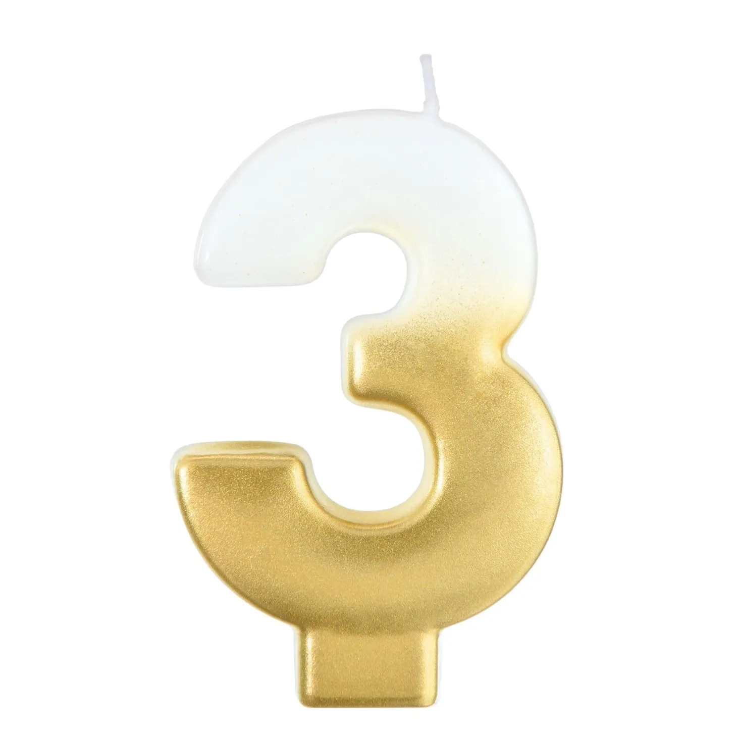 White & Gold Number (0-9) Birthday Candle, 3in