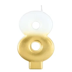 White & Gold Number (0-9) Birthday Candle, 3in