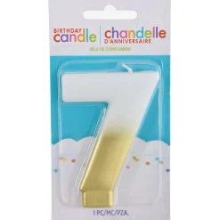 White & Gold Number (0-9) Birthday Candle, 3in
