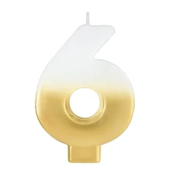 White & Gold Number (0-9) Birthday Candle, 3in