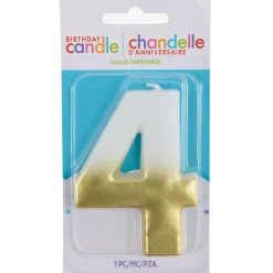 White & Gold Number (0-9) Birthday Candle, 3in