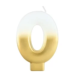 White & Gold Number (0-9) Birthday Candle, 3in