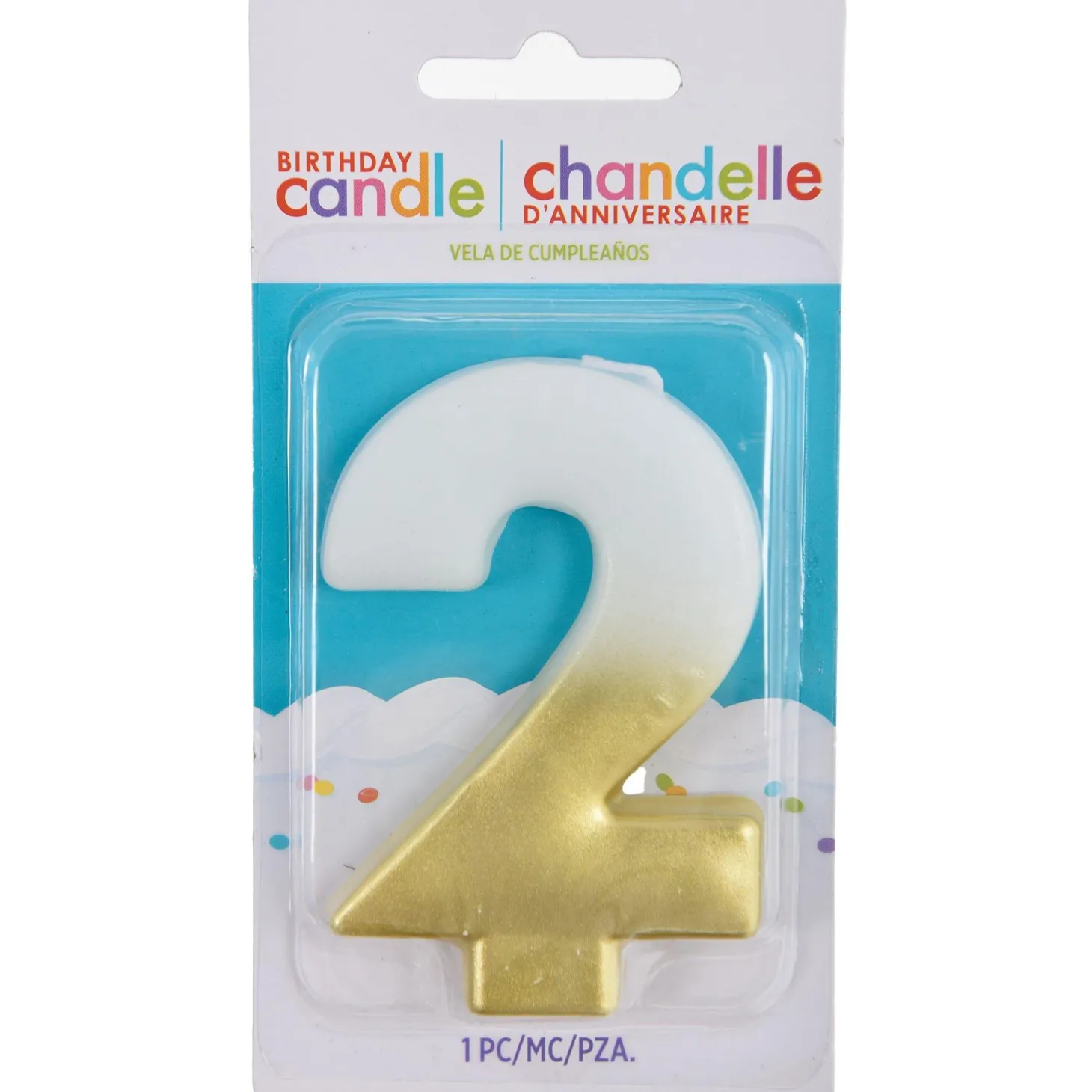 White & Gold Number (0-9) Birthday Candle, 3in