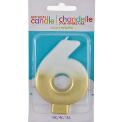 White & Gold Number (0-9) Birthday Candle, 3in