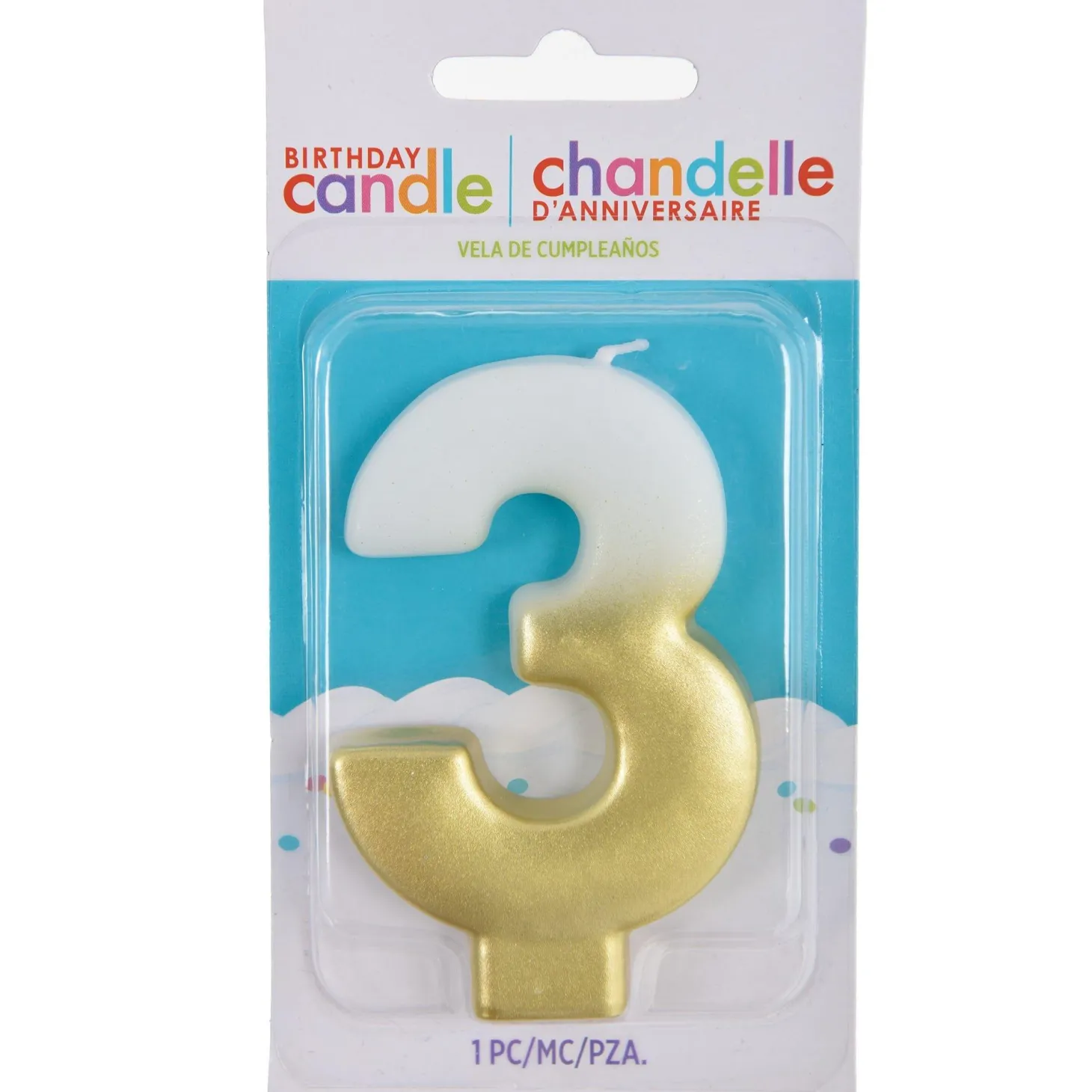 White & Gold Number (0-9) Birthday Candle, 3in