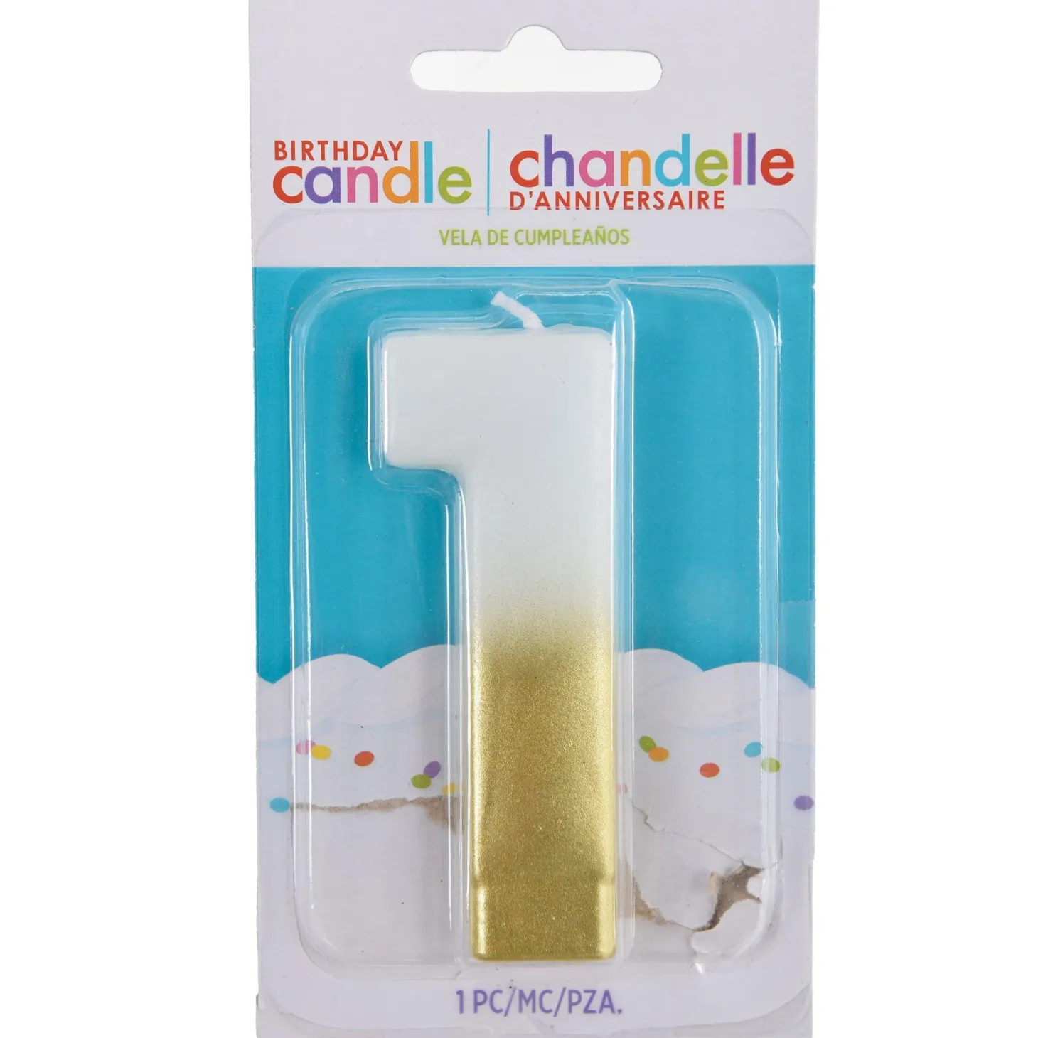 White & Gold Number (0-9) Birthday Candle, 3in