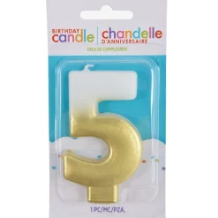White & Gold Number (0-9) Birthday Candle, 3in