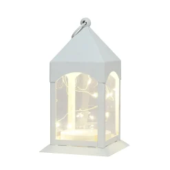 White Metal Lantern with Flickering LED Fairy Lights, 4in x 8in