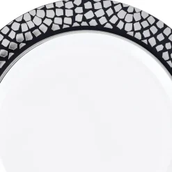 White With Silver Mosaic Rim Premium Plastic Dessert Plates, 7.5in, 20ct